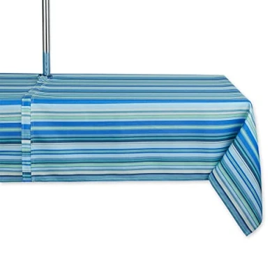Image of DII Multi use, Machine Washable, Striped, Polyester, Blue Ocean, Tablecloth, 60x120 w/Zipper