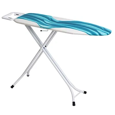 Image of Mabel Home Adjustable Height, Deluxe, 4 Leg, Ironing Board, Additinoal Cover, Foldable, Collapsible, Space Savier Table, Blue/White Patterned