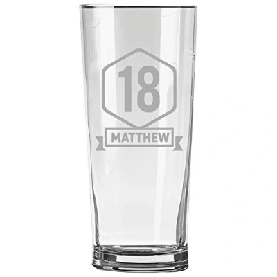 Image of Personalised Engraved Pint Glass 18th Birthday Gift, 18 in a Border with Name