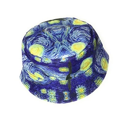 Image of Starry Night Van Gogh Style Print Bucket Sun hat Festival Holiday Hats Blue