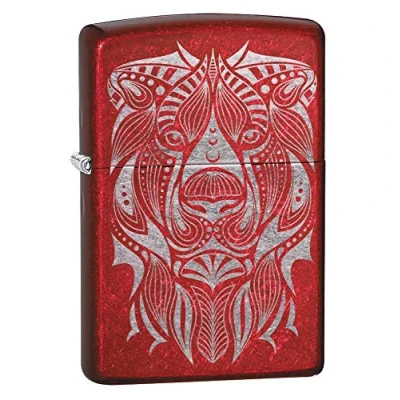 Image of Zippo Lion Tattoo Design Laser Engraved, Candy Apple Red Windproof Lighter, refillable, in gift box,One Size,49109