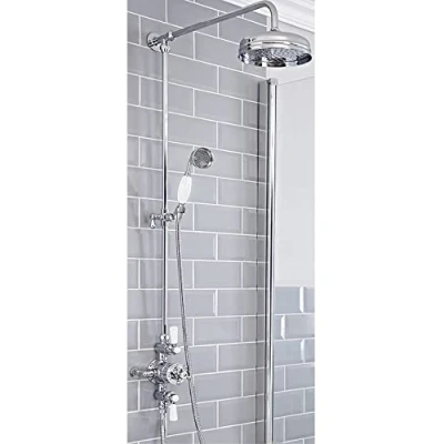 Image of Milano Elizabeth Grand Rigid Riser Exposed Thermostatic Mixer Valve Hand Shower Head Chrome White