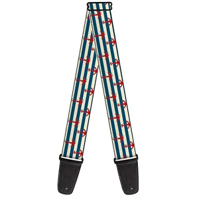 Image of Buckle Down Guitar Strap Anchors Stripes White Blue Red 2 Inches Wide