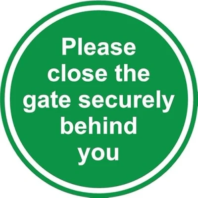 Image of Please close the gate securely behind you notice floor Self adhesive graphic (400mm x 400mm)