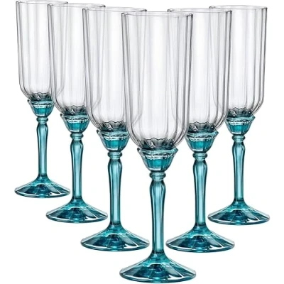 Image of 6x Blue 210ml Florian Champagne Flutes By Bormioli Rocco