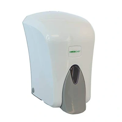Image of Medichief MDM1000W Wall Mounted 1 Litre Soap Dispenser Manual Hand Operated &#039;Push Button&#039; White Liquid