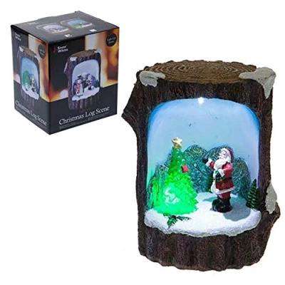 Image of Widdle Wonderland Christmas Decoration Fibre Optic Log Scene 523018 Santa 0602