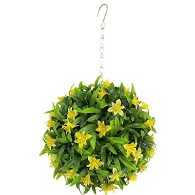 Image of Best Artificial 23cm Lily Topiary Hanging Flower Ball **UV Fade Protected** (Yellow)