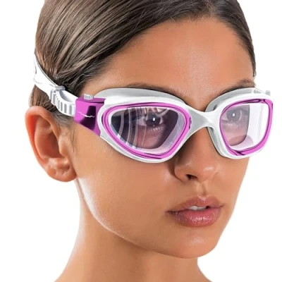 Image of AqtivAqua Swimming Goggles Adult and Kids 6 14 Men Women Swim Childrens Boys Girls DX C (Metallic Pink, Red case, Clear lens)