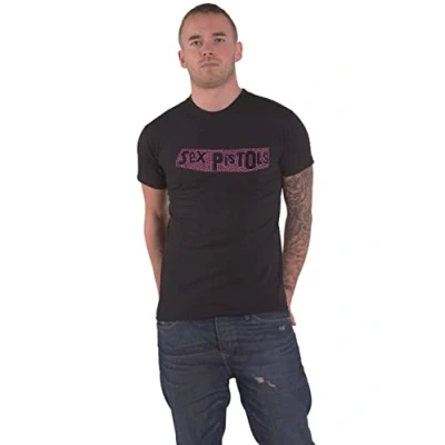 Image of Sex Pistols The T Shirt Pink Diamante Band Logo Official Unisex Black XL