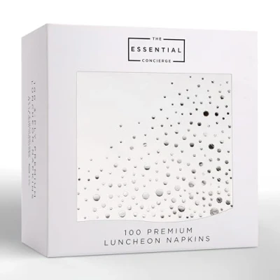 Image of Stylish 6.5 x Inch Silver Napkins 100 Pack of White and Lunch Add Sparkle to Your Event with Party 3 Ply Paper Disposable Wedding or Dessert