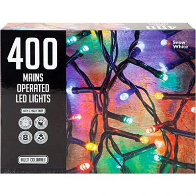 Image of VFM Coloured Christmas Lights White 400 LED 20M Festive Bright String Xmas Tree Wedding Fairy Lighting Indoor &amp; Outdoor Mains Operated Multi Function Control