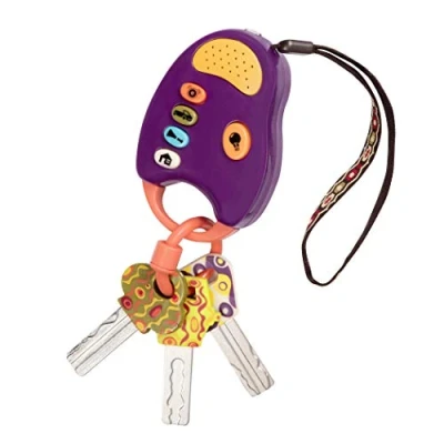 Image of B. Toy Car Keys Key Fob with Lights &amp; Sounds Interactive Baby Pretend for Babies, Toddlers 10 Months + FunKeys Purple