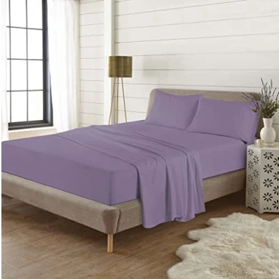 Image of 100% Brushed Cotton Flannelette Thermal Fitted Sheets Super Soft Warm Cosy Luxury Plain Sheet (Lilac, Single)