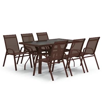 Image of vidaXL 7 Piece Garden Dining Set Brown and Black