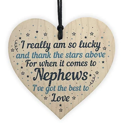 Image of RED OCEAN Birthday Christmas Card Or Gifts For Nephew Wooden Heart From Auntie Uncle Keepsake Gift