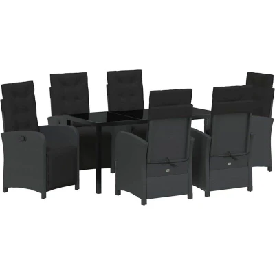 Image of vidaXL 7 Piece Garden Dining Set with Cushions Black Poly Rattan