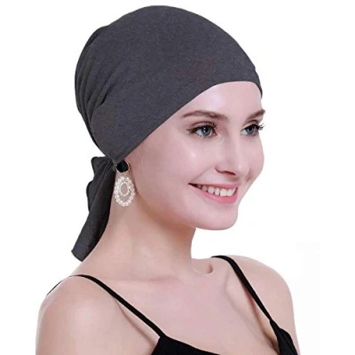Image of osvyo Bamboo Chemo Headscarf for Women Hair Loss Cancer Slip On Headwear Turbans Hats caps Sealed Packaging Dark FLECKING Grey
