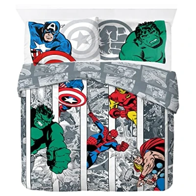 Image of Jay Franco Marvel Comics Avengers Comic Cool 100% Cotton Double Duvet Cover Set Includes 2 Pillowcases