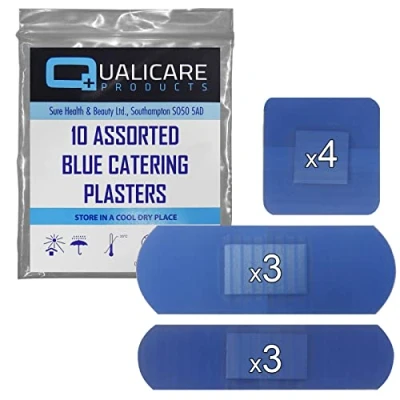 Image of 20 Pack of Assorted QUALICARE Premium Ultra Thin Blue Catering First AID KIT Wound Cut PLASTERS DRESSINGS