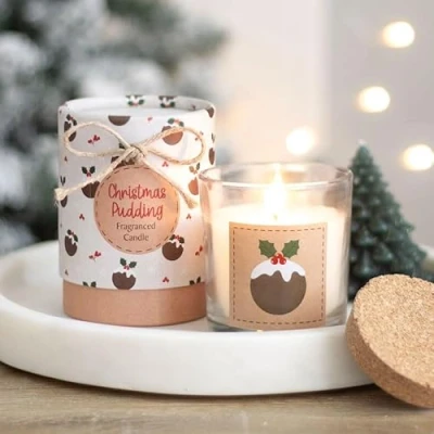 Image of Christmas Pudding Fragranced Candle, Paraffin Wax, 25 Hours Burn Time, Gift Box