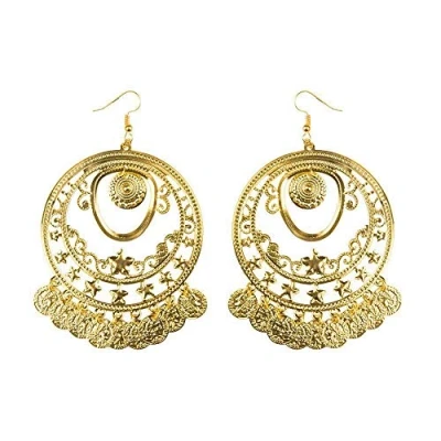 Image of Boland Elegant Belly Dance Earrings Hoop Style, Gold Ornaments, Perfect for Costumes, Everyday Wear, and Special Occasions.