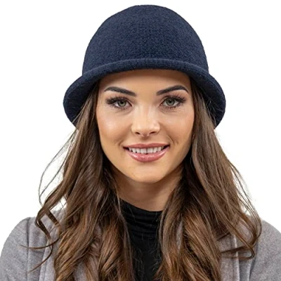 Image of Vivisence Winter Women&#039;s Elegant Hat with Classic Style Warm Fabric Blend and Fleece Lining for Extra Comfort Ideal Cold Days Everyday Wear, Dark Blue,UNI