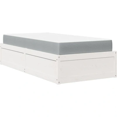 Image of vidaXL Bed with Mattress White 90x190 cm Single Solid Wood Pine