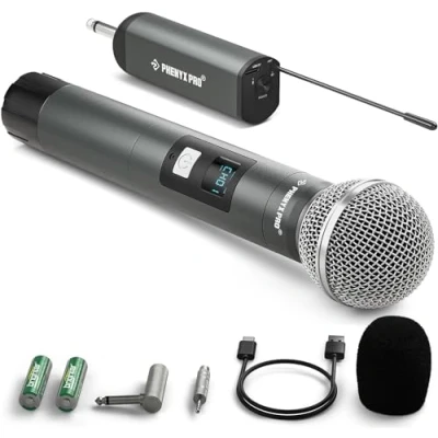 Image of Phenyx Pro Single Digital Wireless Microphone System, w/ 1 Handheld Dynamic Microphone, Mini Receiver, 5 UHF Frequencies, Metal Cordless for Singing, Karaoke, Church, Wedding (PDP 1)