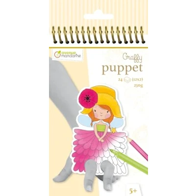 Image of Avenue Mandarine Ref GY007O Graffy Pre Cut Finger Puppets to Colour In &amp; Play Fairies Spiral Notebook, 250gsm Clairefontaine Paper, 24 Cards, 12 Designs, Black/White