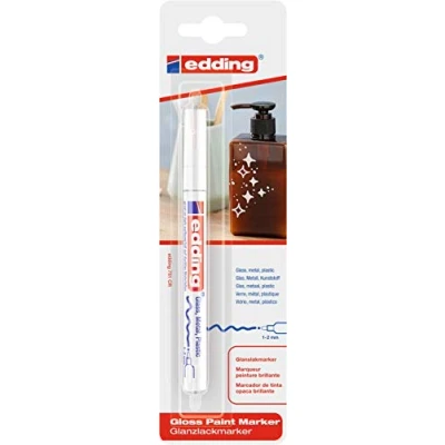 Image of edding 751 gloss paint marker white pack of 1 round nib 2 mm pen for glass, pebbles, wood, plastic, paper waterproof, high coverage