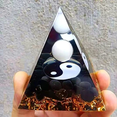 Image of ycyingcheng Pyramid Ogan Crystal Energy Tower Nature Reiki Chakra Crushed Stone, Negative Remover Blessing Home Office Feng Shui Tai Chi Ornaments, Healing Crystal, 6cm
