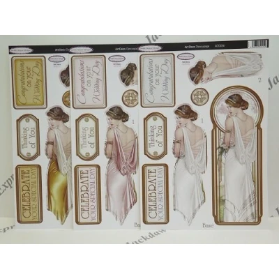 Image of 3 x Debbi Moore Art Deco Decadence Decoupage Die Cut Pack 8 Designs to Choose (Wedding Day (ADD036))