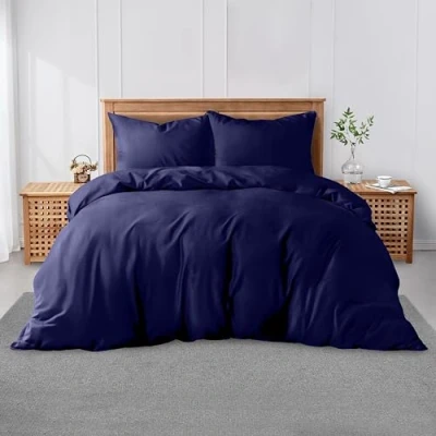 Image of GC GAVENO CAVAILIA Plain Dyed Duvet Covers with Pillowcase Polycotton Lightweight Bedding Quilt Comfortable &amp; Soft Comforter Cover Navy, Double (200x200cm)