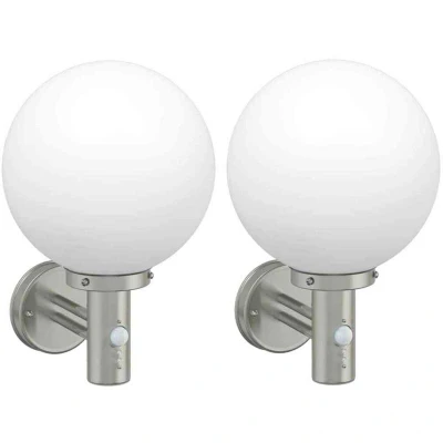 Image of Outdoor Wall Lights with Sensor 2 pcs Silver Stainless Steel IP44 Vidaxl