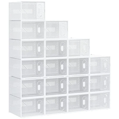 Image of HOMCOM 18PCS Clear Shoe Box, Plastic Stackable Storage Box for UK/EU Size up to 12/46 with Magnetic Door Women/Men, 28 x 36 21cm