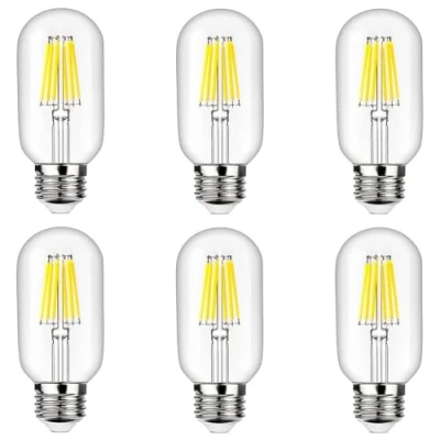 Image of ZFQ E27 T45 LED Edison Bulb 6W, Filament Cold White 6500K 60W Replacement Incandencent Screw Vintage Decorative Light Clear Tubular (6 Pack, Non Dimmable)