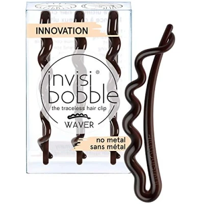 Image of Invisibobble Waver Plus Brown Hair Clip Pretty Dark x 3 Clips for Women and Girls Large with Strong Hold