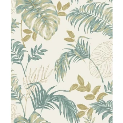 Image of Grandeco Allison Palm Leaf Foliage Blown Vinyl Wallpaper, Neutral Green
