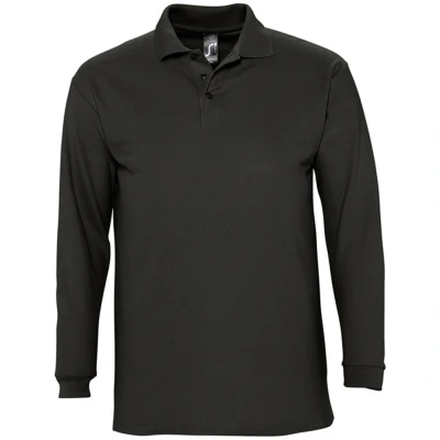Image of SOLS Mens Perfect Long Sleeve Pique Polo Shirt (Black) Cotton Size Small