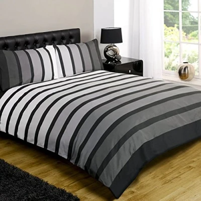 Image of Just Contempo Striped Duvet Cover Set, Double, Grey