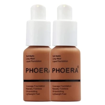 Image of Glamza Phoera Foundation Full Coverage Makeup Set 24hr Long Lasting Oil Control Soft Smooth Matte Flawless Concealer Cream Inc x2 30ml &amp; Silicone Blender Sponge (109 Mocha)