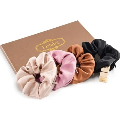 Image of Lolalet Hair Bobbles Scrunchies with Zip Pocket for Women, Soft Elastic Women Girls A Pack of 4