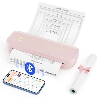 Image of MUNBYN Portable Printer Wireless Travel ITP04, Thermal Bluetooth Printer, Support 8.5&#039;&#039;x11&#039;&#039;&amp;A4, Inkless USB C Slot, Compatible with Android iOS Phone &amp; Laptop, Small Mobile, Pink