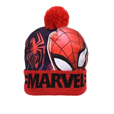 Image of MARVEL Official Kids Boys Spiderman Beanie Hat or &amp; Gloves 52cms 54cms (54 cms Age 7 10, Light Grey HQ4066)