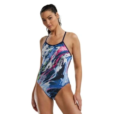 Image of TYR Women&#039;s Crosscutfit Tieback One Piece Swimsuit, Navy/Multi, 30