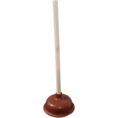 Image of T&amp;B® Toilet Plunger 6 Inch Cup with 17 Handle, Shower Drain Pump Unblocker Kitchen &amp; Bathroom Sink Strong Suction Red Rubber And Wooden Handle Easily Clear All Blocked