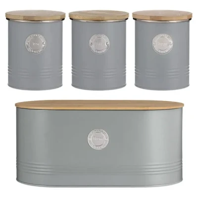 Image of Typhoon Living 4 Piece Storage Set Tea, Coffee, Sugar &amp; Bread Grey