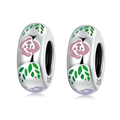 Image of Round Spacer Charms for Bracelets 925 Sterling Silver Beads Clip Stopper Pandora Bracelet (E 2PC)