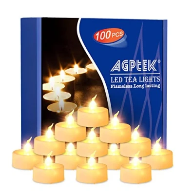 Image of AGPTEK 100 PCS Flickering Battery Operated Fake Electric LED Tealight Warm White Flameless Candles for Christmas Outdoor Halloween Wedding Decoration, 3.6cm